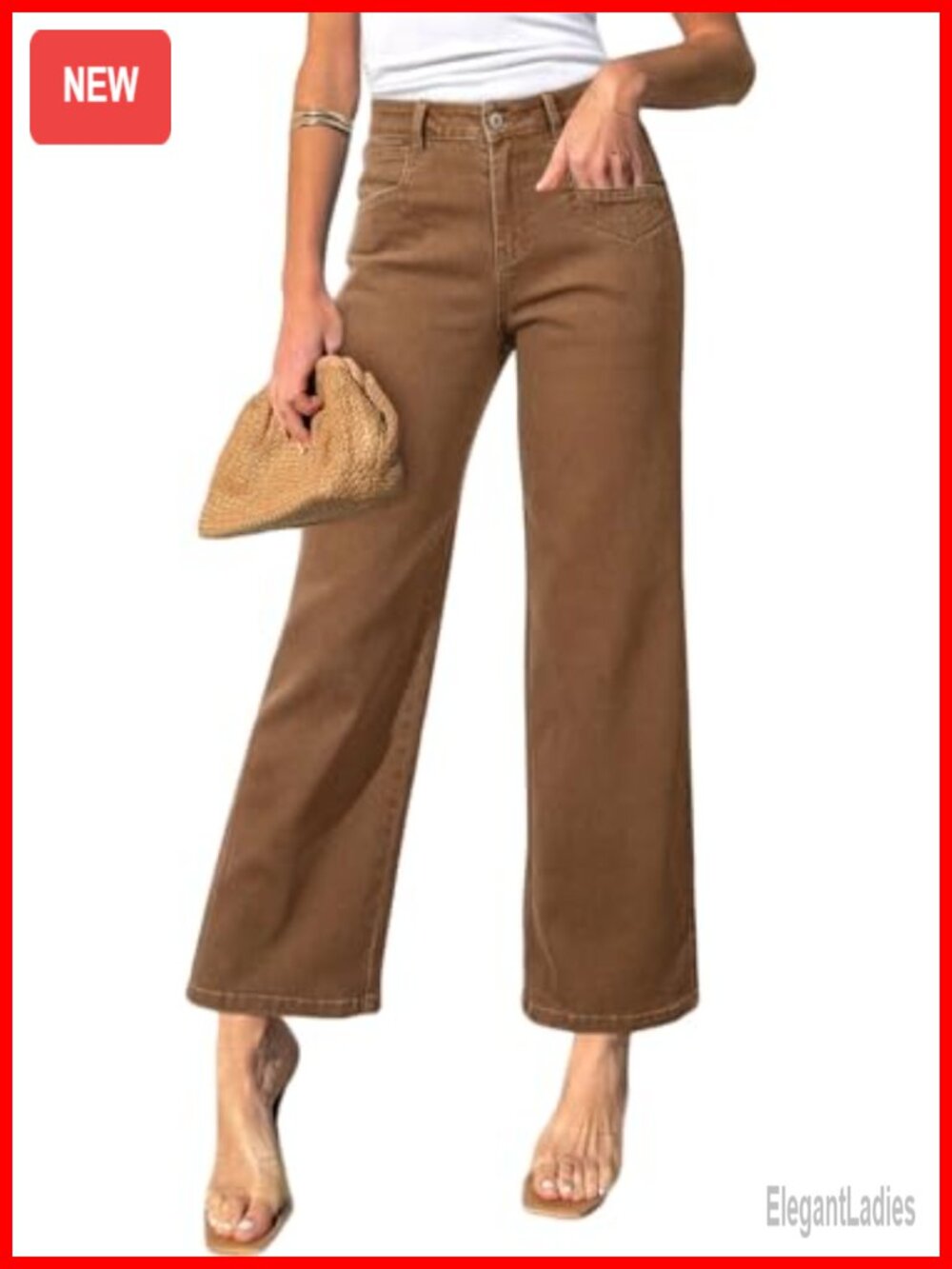 High Waisted Straight Leg Ankle Jeans with Pockets Women Stretchy Denim Pants